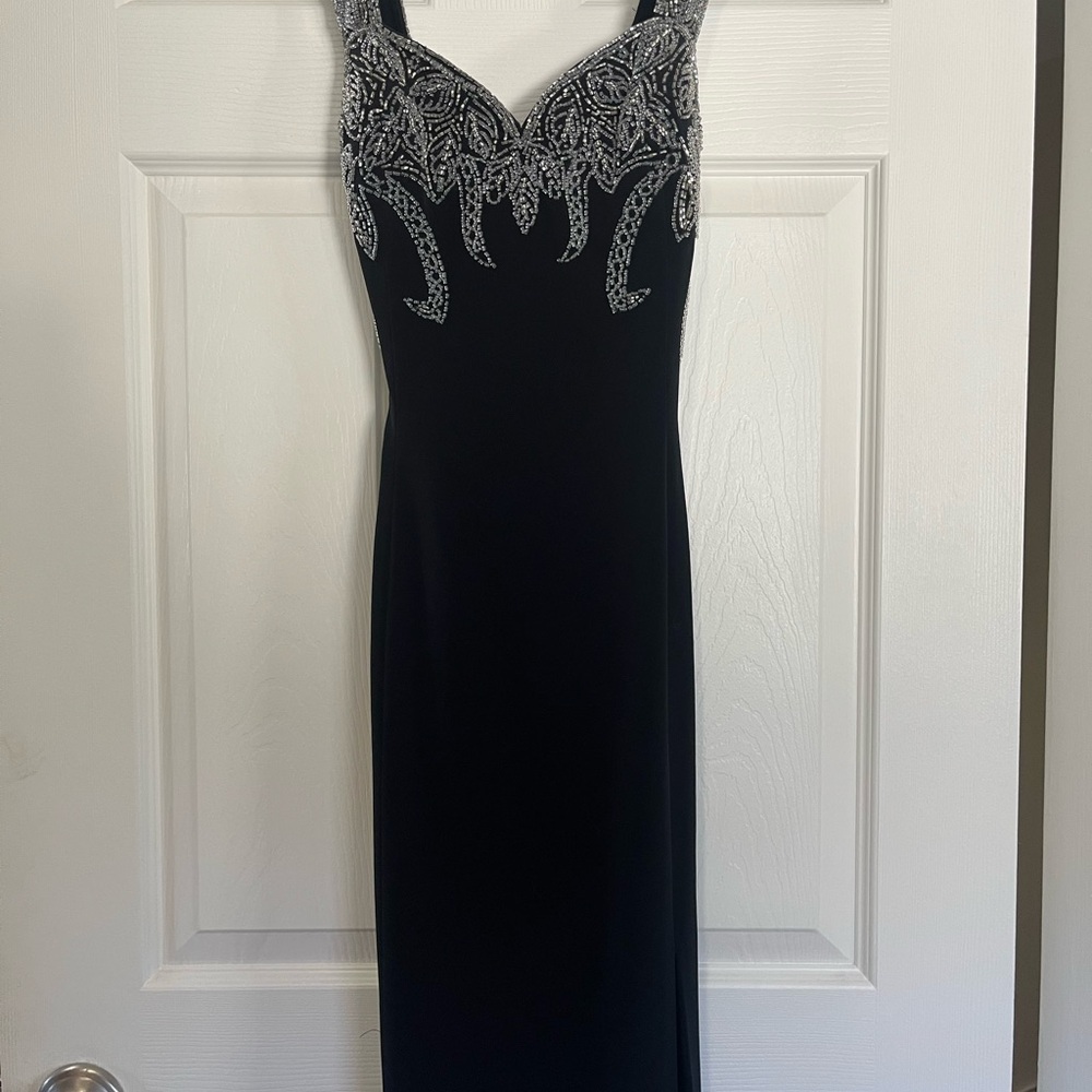 Oleg Cassini Black and Silver Gown